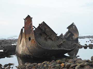 Morocco: Ghost ship off the coast in southern Morocco, Fieldwork November 2014, Sidi Ifni, Morocco.